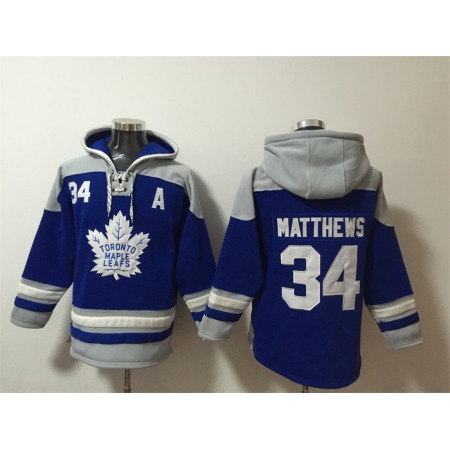 Men's Toronto Maple Leafs #34 Auston Matthews Blue Ageless Must-Have Lace-Up Pullover Hoodie