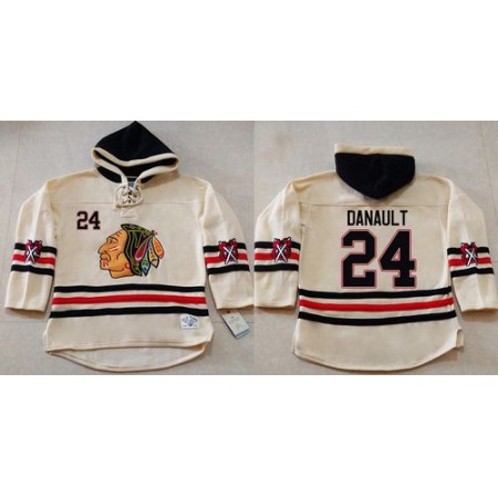 Blackhawks #24 Phillip Danault Cream Heavyweight Pullover Hoodie Stitched NHL Jersey