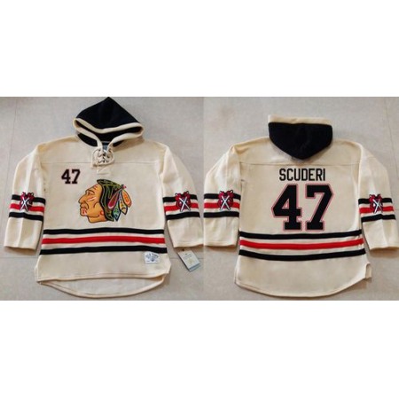 Blackhawks #47 Rob Scuderi Cream Heavyweight Pullover Hoodie Stitched NHL Jersey