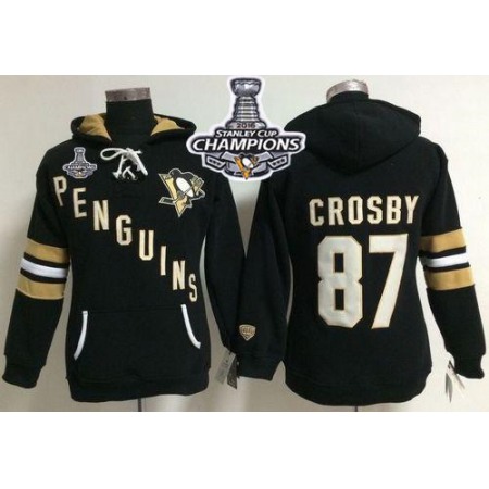 Pittsburgh Penguins #87 Sidney Crosby Black 2016 Stanley Cup Champions Women's Old Time Heidi NHL Hoodie