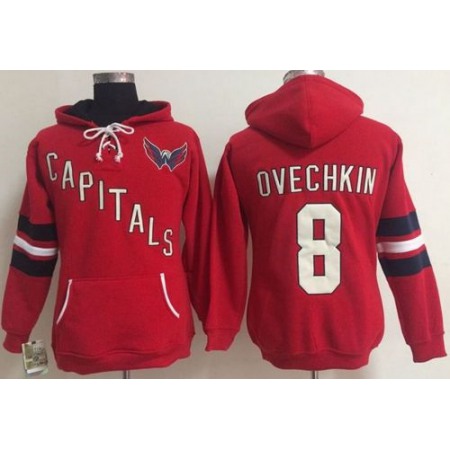 Washington Capitals #8 Alex Ovechkin Red Women's Old Time Heidi NHL Hoodie