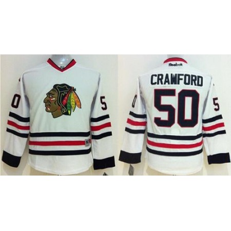 Blackhawks #50 Corey Crawford White Stitched Youth NHL Jersey