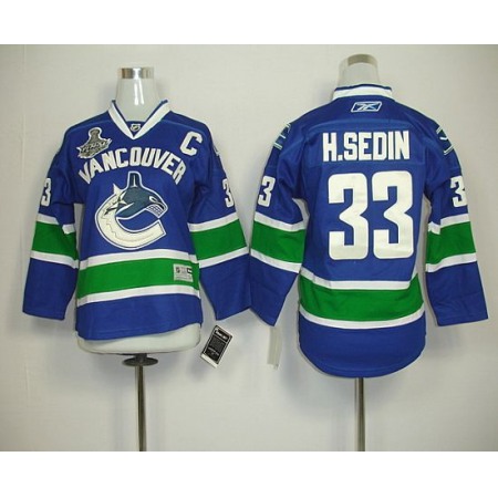 Canucks 2011 Stanley Cup Finals #33 Henrik Sedin Blue Youth Stitched NHL Jersey