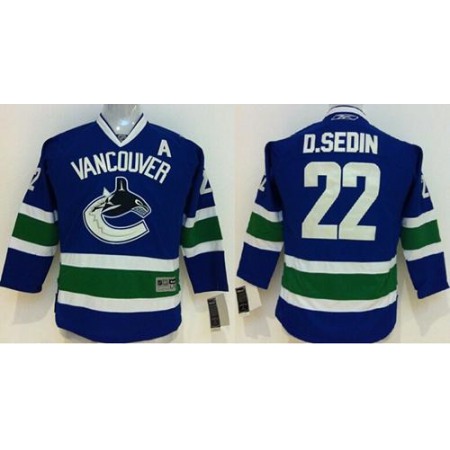 Canucks #22 Daniel Sedin Blue Stitched Youth NHL Jersey