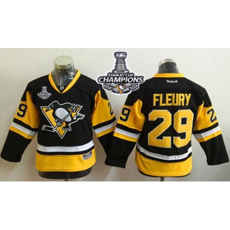 Penguins #29 Marc-Andre Fleury Black Alternate 2016 Stanley Cup Champions Stitched Youth NHL Jersey