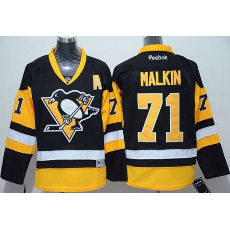 Penguins #71 Evgeni Malkin Black Alternate Stitched Youth NHL Jersey