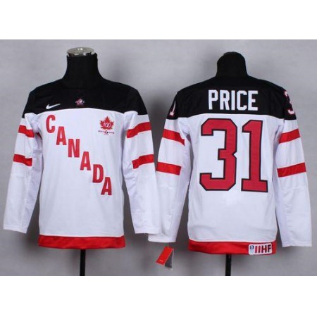 Team Canada #31 Carey Price White 100th Anniversary Stitched Youth NHL Jersey