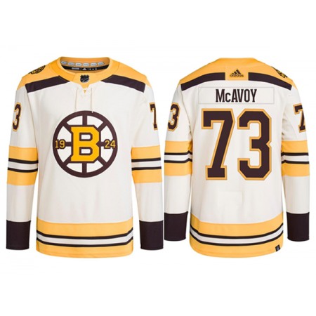 Men's Boston Bruins #73 Charlie McAvoy Cream 100th Anniversary Stitched Jersey