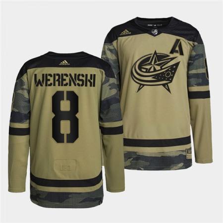 Men's Columbus Blue Jackets #8 Zach Werenski 2022 Camo Military Appreciation Night Stitched Jersey