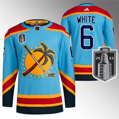 Men's Florida Panthers #6 Colin White Blue 2023 Stanley Cup Final Reverse Retro Stitched Jersey