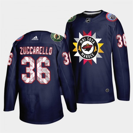 Men's Minnesota Wild #36 Mats Zuccarello 2021/22 Navy Native American Heritage Day Stitched Jersey