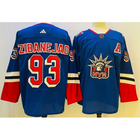 Men's New York Rangers #93 Mika Zibanejad Blue 2022-23 Reverse Retro Stitched Jersey