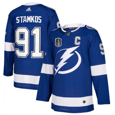 Men's Tampa Bay Lightning #91 Steven Stamkos 2022 Blue Stanley Cup Final Patch Stitched Jersey