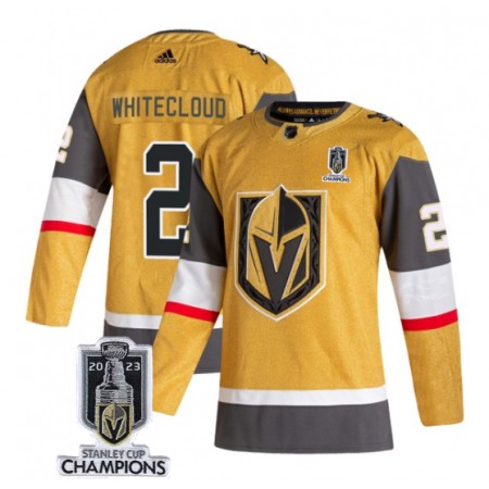 Men's Vegas Golden Knights #2 Zach Whitecloud Gold 2023 Stanley Cup Champions Stitched Jersey