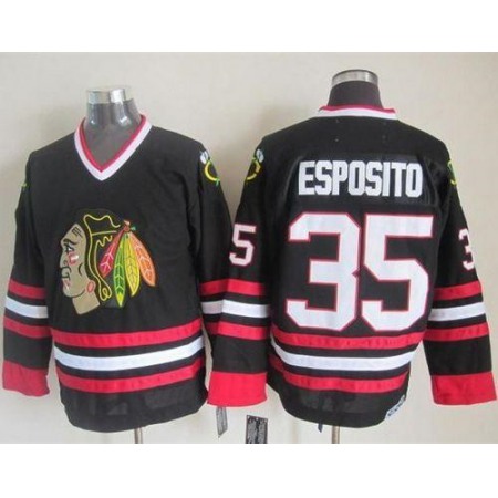 Blackhawks #35 Tony Esposito Black CCM Throwback Stitched NHL Jersey