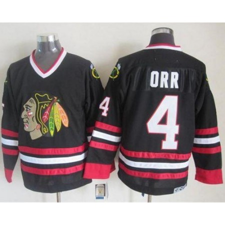 Blackhawks #4 Bobby Orr Black CCM Throwback Stitched NHL Jersey