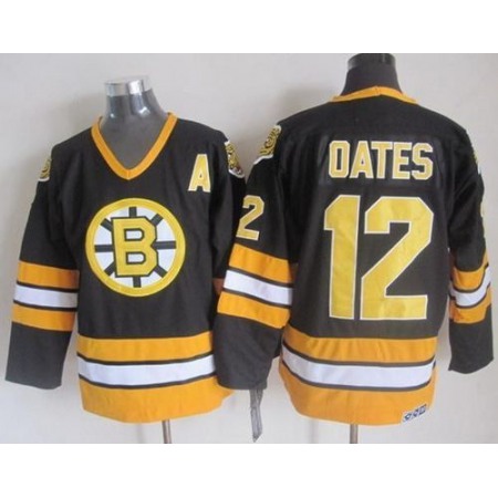 Bruins #12 Adam Oates Black/Yellow CCM Throwback Stitched NHL Jersey