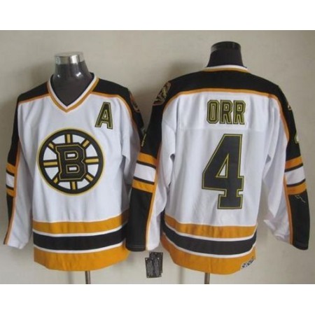 Bruins #4 Bobby Orr White/Black CCM Throwback Stitched NHL Jersey