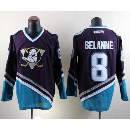 Ducks #8 Teemu Selanne Purple/Turquoise CCM Throwback Stitched NHL Jersey