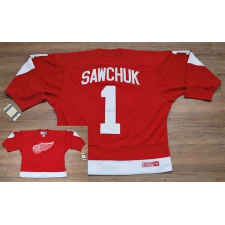 Red Wings #1 Terry Sawchuk Stitched Red CCM Throwback NHL Jersey