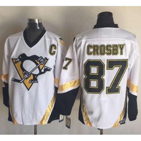 Penguins #87 Sidney Crosby White CCM Throwback Stitched NHL Jersey