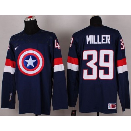 Olympic Team USA #39 Ryan Miller Navy Blue Captain America Fashion Stitched NHL Jersey