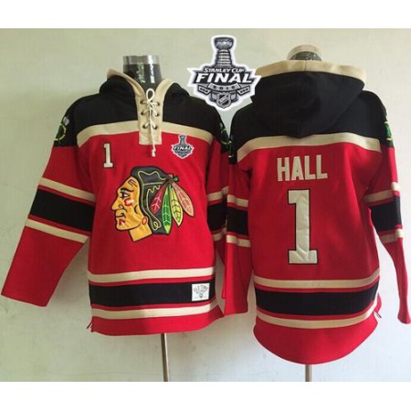 Blackhawks #1 Glenn Hall Red Sawyer Hooded Sweatshirt 2015 Stanley Cup Stitched NHL Jersey