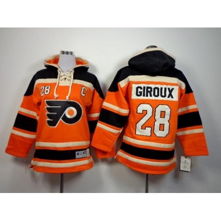 Flyers #28 Claude Giroux Orange Sawyer Hooded Sweatshirt Stitched Youth NHL Jersey