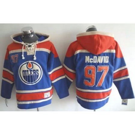 Oilers #97 Connor McDavid Light Blue Sawyer Hooded Sweatshirt Stitched NHL Jersey