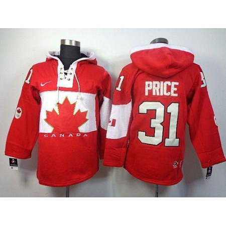 Olympic CA. #31 Carey Price Red Sawyer Hooded Sweatshirt Stitched NHL Jersey