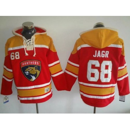 Panthers #68 Jaromir Jagr Red/Gold Sawyer Hooded Sweatshirt Stitched NHL Jersey