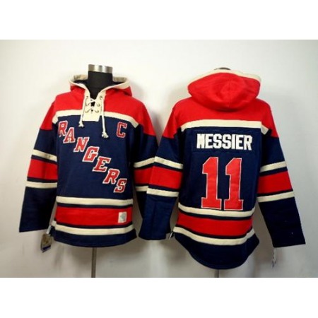 Rangers #11 Mark Messier Navy Blue Sawyer Hooded Sweatshirt Stitched NHL Jersey