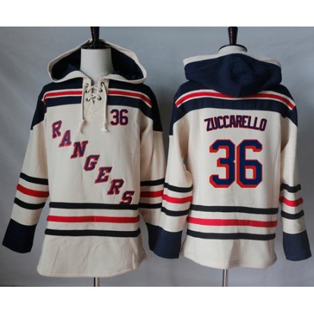 Rangers #36 Mats Zuccarello Cream Sawyer Hooded Sweatshirt Stitched NHL Jersey