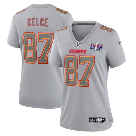 Women's Kansas City Chiefs #87 Travis Kelce Nike Gray Super Bowl LVIII Atmosphere Fashion Game Jersey